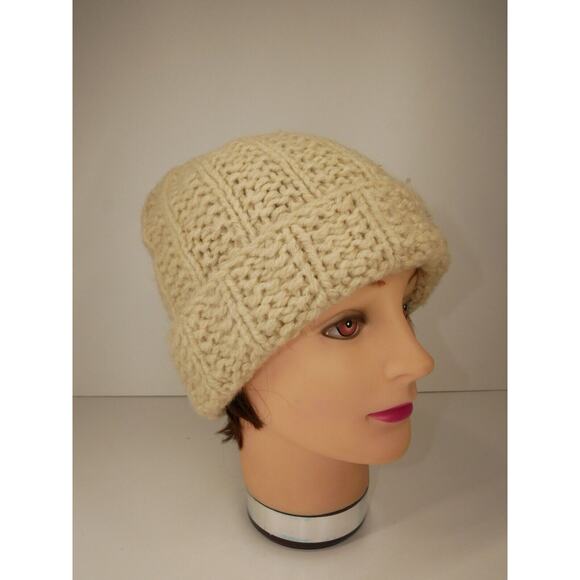 Abercrombie Thick Chunky Knit Cream Wool Hat with Pom - One Size - Picture 2 of 10